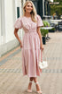 Puff Sleeve Pleated High Waist Flowy Long Dress